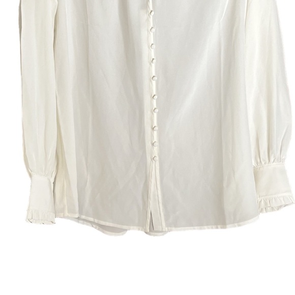 New Catherine Malandrino Ruffle Neck Button Front Blouse Ivory Large - Picture 4 of 12